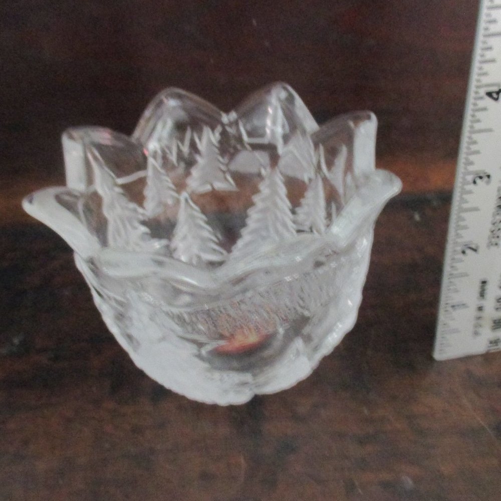 Christmas Tree Forest Frosted Crystal Votive Candle Holder German Waltherglas